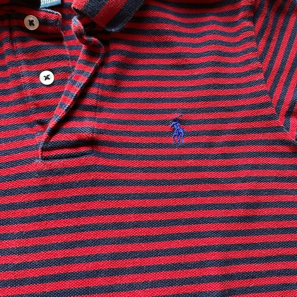 Polo Ralph Lauren Red Navy Striped Short Sleeve Logo Polo Shirt 4/4T Preppy - Picture 4 of 6